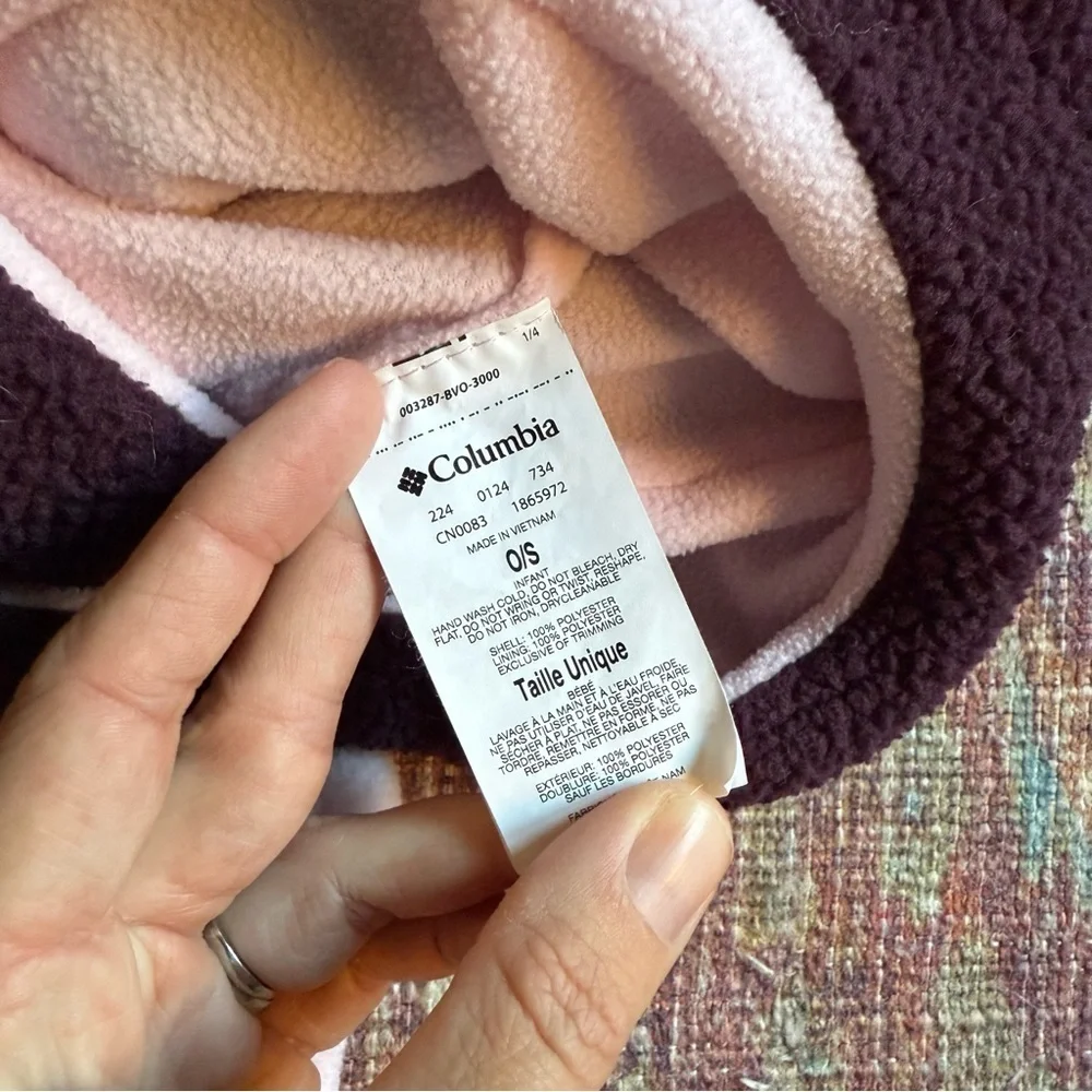 Columbia Baby OS Tiny Animal Purple Sherpa Fleece Earflap Hat with Ears